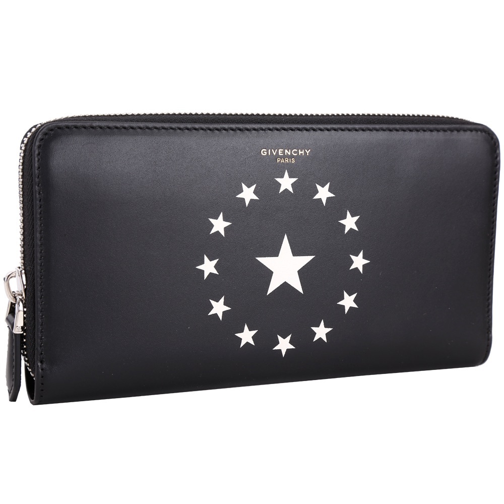 EUC Men’s Givenchy Star Print Zip-around Continental Wallet In Black & White